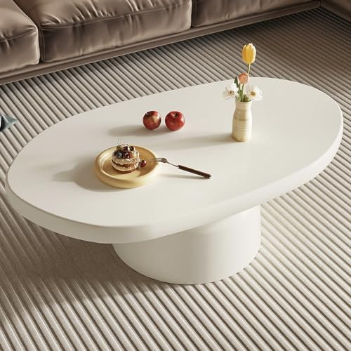 Guyii Moderner weißer Couchtisch,Ovaler, einfacher Mitteltisch mit elegantem Design. Cremeweißer Multifunktionstisch, ideal für das Wohnzimmer oder Schlafzimmer. Einfach zu montieren