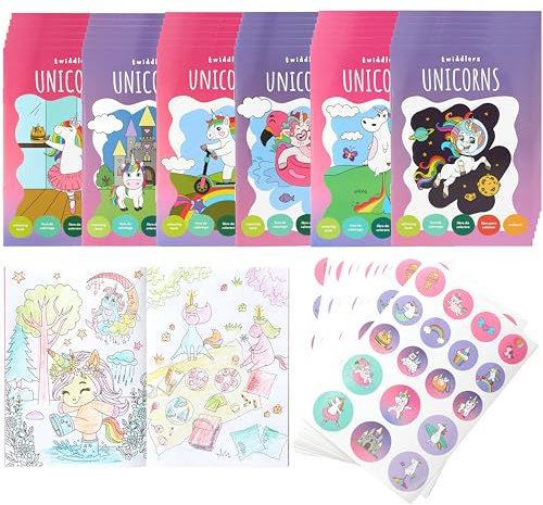 THE TWIDDLERS 36 Mini Libri da Colorare per Borse da Festa, con Adesivi - Tema Unicorno, A6 Mini Libri per Bambini, Età 4-8 Anni, Piccoli Libri da Colorare Perfetti per Riempire le Borse da Festa