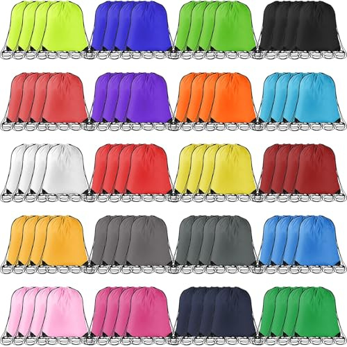 OJMHD Lot de 80 sacs à cordon de serrage pour enfants, sac à dos de gym, sac à dos étanche pour école, voyage, natation, camping, escalade, cyclisme, pique-nique, fête, 20 couleurs, 43 x 34 cm