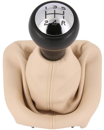 Recambo Schaltknauf + Schaltsack Set 5 Gang passend für Citroen C4, 2004-2020, Plug & Play, Auto Schalthebel Schaltmanschette, beige