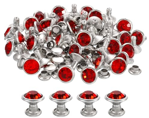 sourcing map 80 rivetti con strass rossi, 8 mm, rivetti in cristallo, rivetti in metallo a doppia testa con strass, per fai da te in pelle, artigianato, borse, telaio argentato