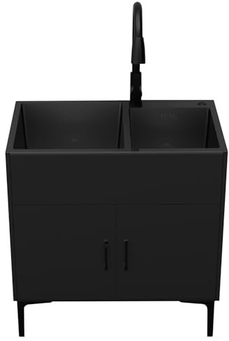 Freistehende Edelstahl Spültisch Waschbecken Outdoor Multifunktions Waschtisch Camping Edelstahlspüle Spülenschrank mit Spüle Küchenspüle mit Unterschrank Außenspüle für Garten Restaurant(Nero,81x43x7