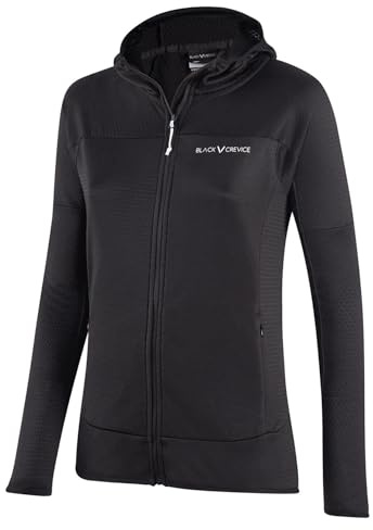 Black Crevice Damen Second Layer mit Kapuze in black/white I Größe 40 I Leichte Waffeljacke aus 100% Polyester I Atmungsaktiv & schnelltrocknend I Ideal für Outdoor-Aktivitäten