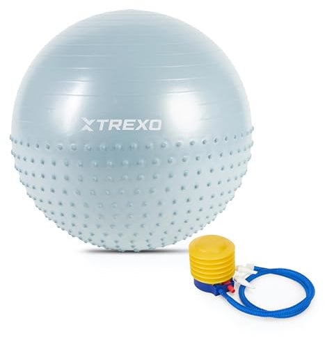 TREXO Massage Gymnastikball 65 cm in Blau, aus widerstandsfähigem PVC mit Pumpe Glatte Oberfläche für Übungen, Noppen zur Massage. Aktiviert Muskeln und Gelenke, ideal für Training und Rehabilitation