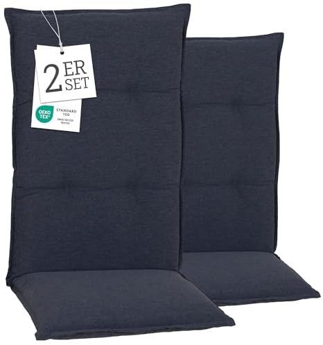Beo® Barcelona Hochlehner Gartenstuhl-Auflagen 2er Set | Waschbar, Made in EU, Öko-Tex Standard | Atmungsaktive, UV-beständige Sitzkissen Outdoor | Zeitloses Design, extra dick