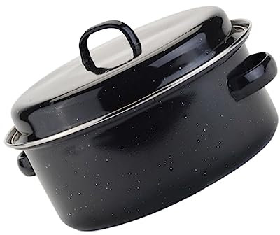 HOLIDYOYO 1 Juego Olla De Camote Asado planchas de barbacoa Sartén para barbacoa tostador aluminio cacerola dulce sarten parrilla olla de boniato asado asador redondo cubierto esmalte Black