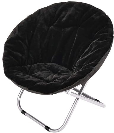 Moon Stuhl mit weichem Kissen und Metallrahmen für Schlafzimmer, Wohnzimmer, Lounging, faltbare Untertasse, Stuhl für Garten und Innenhof, ruhiger Sitz für Wohnungen, Schwarz
