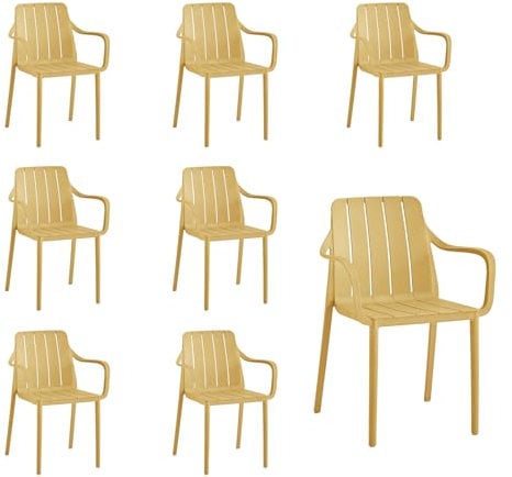 VORTIVO Gartenstühle 8er Set stapelbar - Hochwertige Outdoor-Stühle in Gelb, wetterfest, UV-beständig, bis 200 kg – für Balkon, Terrasse & Esszimmer