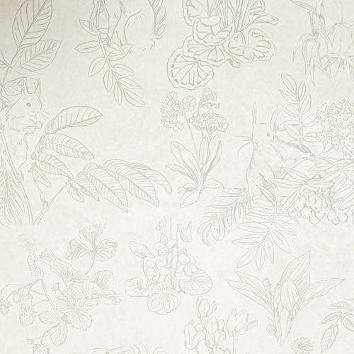 SOPHIE LAURENCE Cream Green Wallpaper Floral Leaf Rabbits Thick Textured Vinyl Feature Wall,Smooth Finish Wall Panels for Lounge, Bedroom, Study Washable, Strippable, Non-Pasted (Sample)