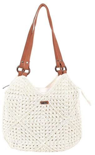 Les Tropéziennes par M.Belarbi | Sac porté épaule Eva | Sac Femme en Crochet de Coton au Style bohème Chic | 25 x 35 x 4 cm | Coloris Beige Naturel