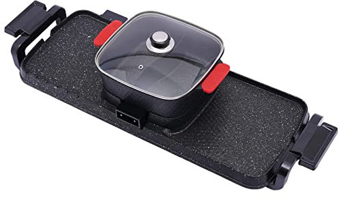 2 in 1 Elektrischer Hot Pot Grill,Multifunktionale BBQ Hot Pot,Kochplatte mit Temperaturregelung, Separierbarer Grillpfanne,für Familie, Abendessen, Freunde und Party