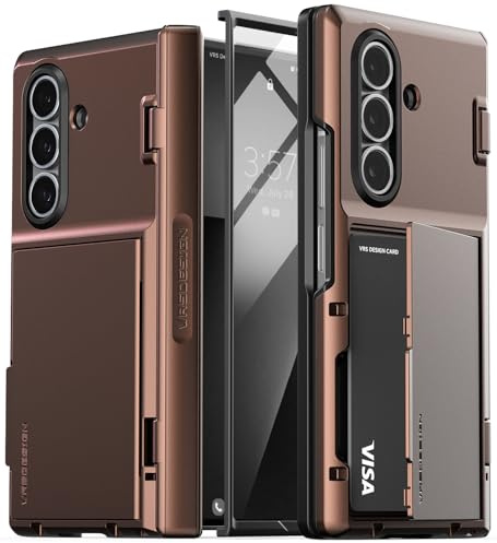 VRS DESIGN Handyhülle für Samsung Galaxy Z Fold 7 (2025) [Terra Guard Modern GO] Wallet Case für 2 Karten, Scharnierschutz mit integriertem Displayschutz (Dunkelbraun)