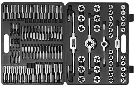 110-Teiliges Gewindeschneidset aus legiertem Stahl, Kunststoffkoffer, ausgestattet mit T-Griff-Gewindeschneidkluppe M3-M6 und 2 Schraubenschlüsseln M3-M12/M6-M20