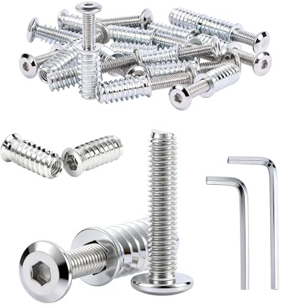 mawmuaw 12 Ensembles Insert Fileté Bois M6x20 mm Vis Tete Plate M6x30 mm Insert Bois et Boulon m6 avec 2 Clé à Six Pans pour Cadres de Lit Tables Chaises Établis Armoires Étagères Canapés et Meubles