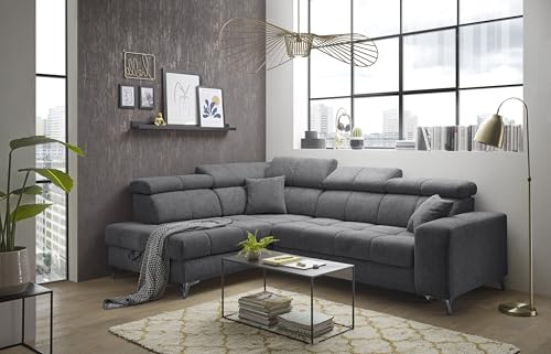 Ecksofa Sydney in Anthrazit – Modernes Design mit gesteppter Oberfläche, elektrischer Sitztiefenverstellung, verstellbaren Kopfstützen, Stauraum & USB