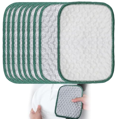 ElevateTech Wire Dishwashing Rags, 8 Pcs Multipurpose Non Scratch Wire Dishcloth for Wet and Dry Metal Scrubbing Pads Double Side Stainless Steel Cotton Cleaning Cloth for Kitchen Dishes/Pots/Pans