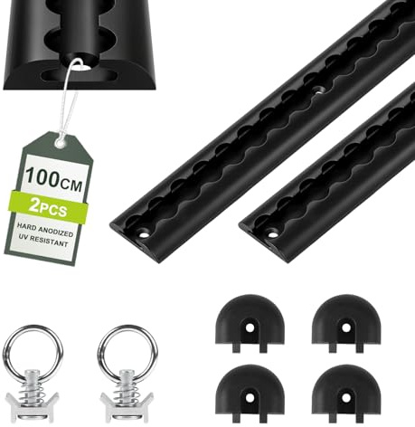 EXLECO 2pcs 1m Hart Eloxieren Alu Airlineschiene Set, UV-Schutz, Schwarz | Airline Schiene Halbrund, Zurrschienen mit Endkappen & Zurrösen, Leicht & Robust, Zubehör für Anhänger Wohnmobil LKW