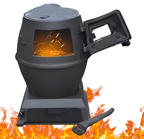 COAKUE Cast Iron Wood Burning Stove,Smokeless Range,Pot Belly Stove,with Glass Viewing Window,for Indoor & Outdoor Cooking,Camping,BBQ and Patio Use Large