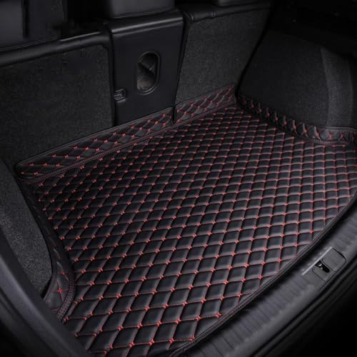 Kofferraummatte für VW Golf Sportsvan 2014-2024, Leder Antirutsch Wasserdicht Kofferraum Schutz Kratzfest Interieur Zubehör,C/Black Red