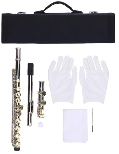 FAUOSWUK 16-Tasten-Flöte mit Geschlossenem Loch, Kupfernickel-C-Flöte mit Downcut-Diagonalansatz, Ergonomisches G-Tasten-Offset-Design, für Anfänger und Fortgeschrittene, mit Trag