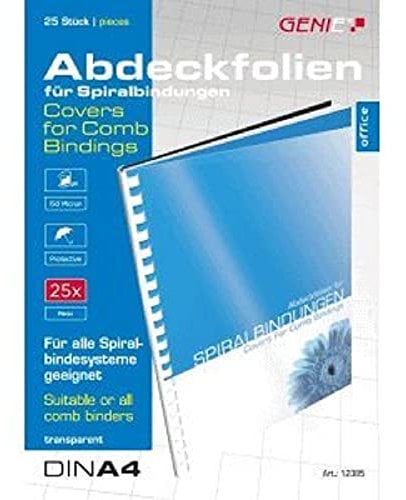Genie 12385 Cover Sheets DIN A4 Transparent 150 Micron Suitable for All Binding Devices Pack of 25