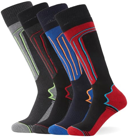 FM London confezione da 4, calze termiche da sci per uomo e donna, vestibilità ergonomica per il massimo comfort durante l'attività, Multicolore (assortito), 39-46