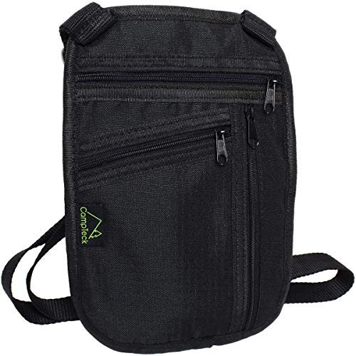 CampTeck U6864 Brustbeutel Brusttasche (20 x 15 cm) - Halstasche RFID Faraday Signal Blockierung Ordner Hülle für Reisepass Kredit Debit-Karten, Ausweise, Geld, Tickets, Smartphones - Schwarz