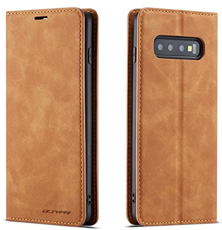 QLTYPRI Hülle für Samsung Galaxy S10E, Premium Dünne Ledertasche Handyhülle mit Kartenfach Ständer Flip Schutzhülle Kompatibel mit Samsung Galaxy S10E - Braun