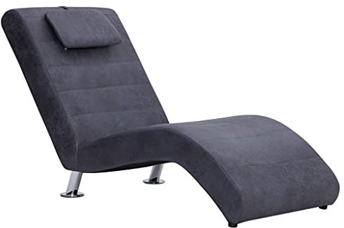 vidaXL Chaiselongue mit Kissen Relaxliege Liegesessel Lounge Sessel Liegestuhl Relaxsessel Loungesessel Sesselliege Komfortliege Grau Wildleder-Optik