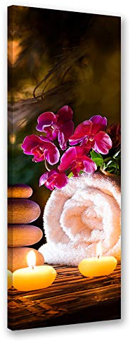 Feeby Bilder - Foto Geschenk - Zen Steine Handtuch Orchid Rosa - 40x120 1tlg - Leinwandbilder Wohnzimmer - Wandbild über dem Bett - Bild Schlafzimmer - Aesthetic Zimmer Deko - Modern Pictures