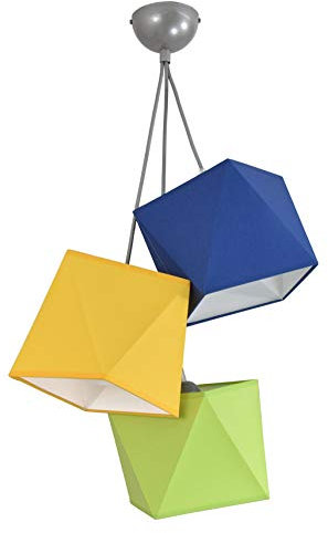FKL DESIGN Home Deco Hängelampe Kinderlampe für Kinderzimmer schöne Hängeleuchte Metall verschiedene Varianten 299-H3 (Grün-Gelb-Blau)