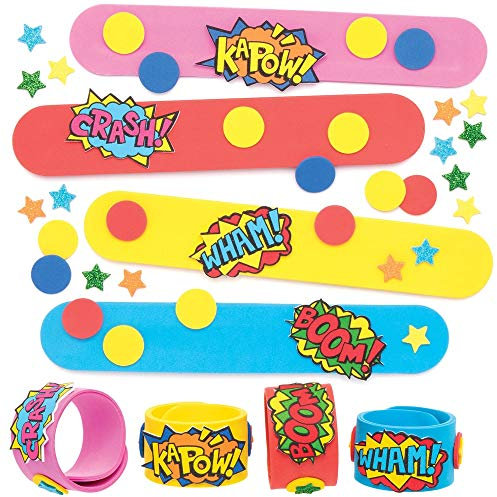 Baker Ross AT899 Helden-Schnapparmband-Set, Slap-Armbänder für Kinder-Partytüten oder Kinder-Taschengeld-Spielzeug, 4 Stück