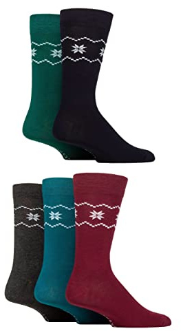 SockShop Men's Patterned Bright Colourful Natural Bamboo Socks Various Designs for Everyday Wear Size 7-11 Pack of 5 Royal Fair Isle 7-11