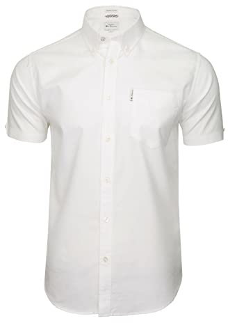 Ben Sherman Men's Short Sleeve Oxford Button Up Shirt White XXXX-Large