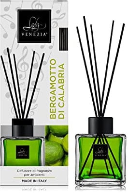 Raumduft mit Stäbchen - Raumduft Diffuser - Bergamotte aus Kalabrien – 100 ml - Diffuser mit Stäbchen - Diffuser für Aromatherapie – Lady Venezia – Made in Italy