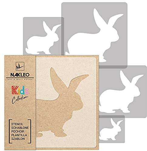 NAKLEO Schablonen Malen für Kinderzimmer, 5 Stück Set 9x9 bis 34x34cm Hase Kaninchen Ostern, Wiederverwendbare Kunststoff Malvorlage Raumdekoration, Basteln DIY Wand Möbel Papier Stoff