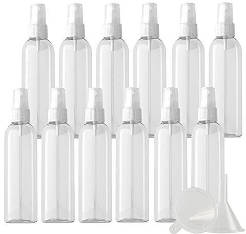 ZEOABSY 12 Stück Transparent Plastik Sprühflaschen mit Klar Sprüher, 200 ml Leer Kunststoff Nachfüllbar Zerstäuber Sprayflasche Reisen Heim Parfumzerstäuber mit 2 x Trichter