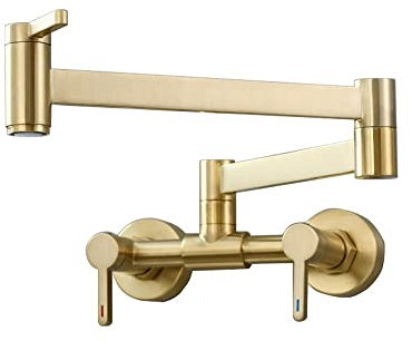 Homelava Rubinetti per riempimento pentola Rubinetto a parete per acqua calda e fredda Rubinetti in ottone Rubinetti da cucina pieghevoli da cucina Rubinetto per lavello commerciale(oro)