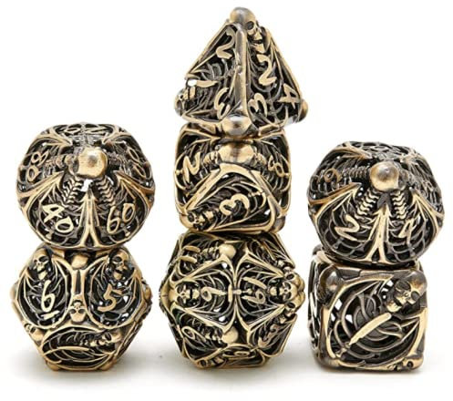 World of Dice - Death'n'Decay (DND) - 7-teiliges Würfelset für Dungeons & Dragons (D&D), Das Schwarze Auge (DSA), Call of Cthulhu, UVM., Rollenspiel Würfel, Metall