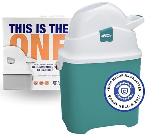 DIAPER CHAMP ONE Windeleimer - geruchsdicht - OHNE Nachfüllkassetten - funktioniert mit normalen herkömmlichen Tüten, Müllbeutel - für ca. 30 Windeln - petrol, weiß