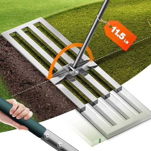 PLBBJH Rastrello livellatore per prato, 76,2 x 25,4 cm, pesa fino a 6,4 kg, asta spessa in acciaio inossidabile con manico per risparmiare sforzo