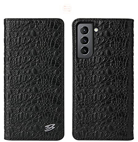 Yidai-Silu Galaxy S22 Ultra Echtleder Hülle 【Krokodil Muster, Standfunktion, Wallet Stil】 Handyhülle Rundumschutz Cover Rindsleder Case Flexibel Schale für Samsung Galaxy S22 Ultra 6,8 - Schwarz