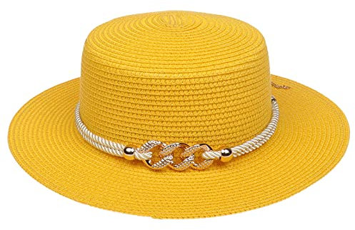 VPbao Panama Elégant Femme Chapeau Melon en Paille Anti Soleil avec Boucle Mariage Cérémonie Soirée Jaune