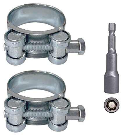 SKIR'CO Confezione da 2 fascette rinforzate, 44-47 mm, in acciaio zincato, tubo regolabile e morsetto (2 pezzi, con punta magnetica esagonale)