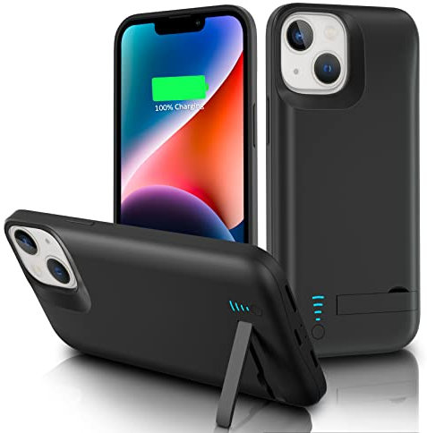 Gladgogo Battery Case for iPhone 14 Plus, 6800mAh Portable Charging Case with Kickstand, Carplay Supported Rechargeable Battery Pack for Apple 14 Plus Backup Charger Case (6.7 inch)-Black