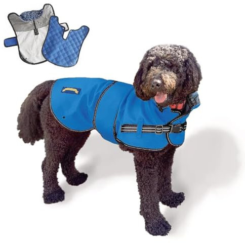 TAIL BLAZERS™ All Seasons Quality Waterproof Dog Coat with Harness Hole. Detachable Quilted Liner, Adjustable, Reflective Dog Raincoat. 2 in 1 Dogs Jacket. Dogs Coats Waterproof. L Blue