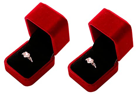 JIHUOO 2 scatole quadrate in velluto per anelli di fidanzamento, scatola decorativa per anello di fidanzamento, scatola regalo per orecchini, porta fedi nuziali, rosso