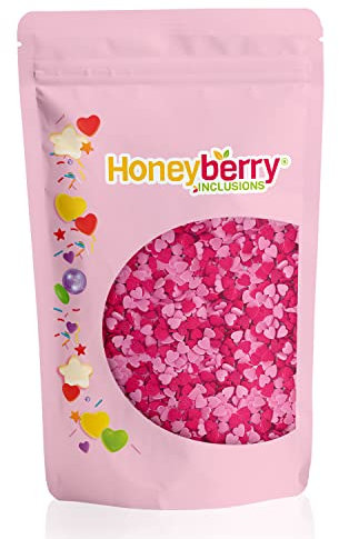 HONEYBERRY INCLUSIONS Pink & Red Hearts 200g - Premium Edible Decorating Sprinkles for Baking, Cupcake and Cake Decorations, Ice Cream, Dessert and Icing Decoration Toppers