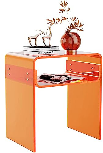 solaround Table d'appoint en Acrylique, Transparent, pour Salon, Chambre, Table de Chevet, 40 x 30 x 50 cm (Orange)
