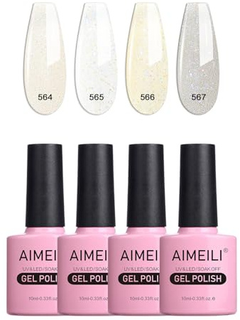 AIMEILI Gel Nail Polish Set, Nude Glitter Gel Polish Set Soak Off UV LED Glossy Nail Salon Set Nail Art Manicure Pedicure - Long Lasting & Easy to Apply 4pcs X 10ml - Kit31